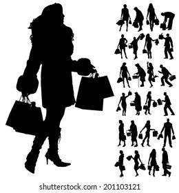 Vector silhouette of people on a white background.