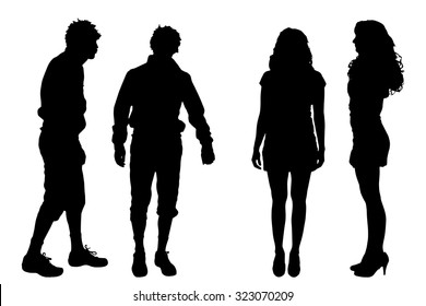 Vector silhouette of people on a white background.