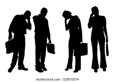 Vector silhouette of people on a white background.