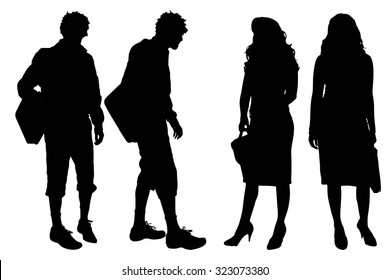 Vector silhouette of people on a white background.