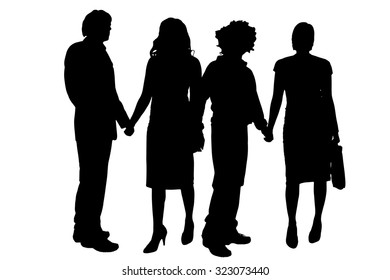 Vector silhouette of people on a white background.