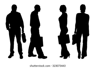 Vector silhouette of people on a white background.