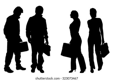 Vector silhouette of people on a white background.