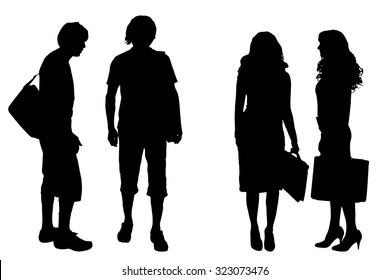 Vector silhouette of people on a white background.