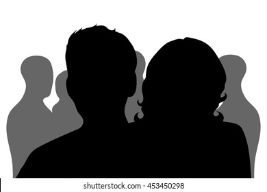 Vector silhouette of people on a white background.