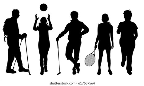 Vector silhouette of people on white background.