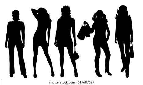 Vector silhouette of people on white background.