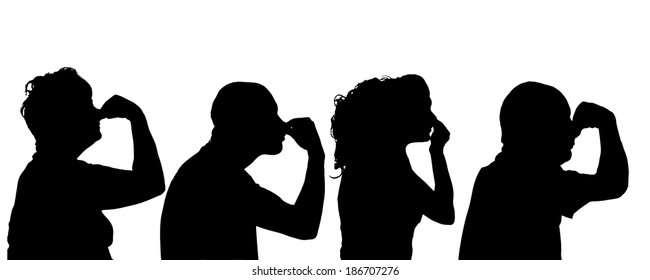 Vector silhouette of people profile on white background.