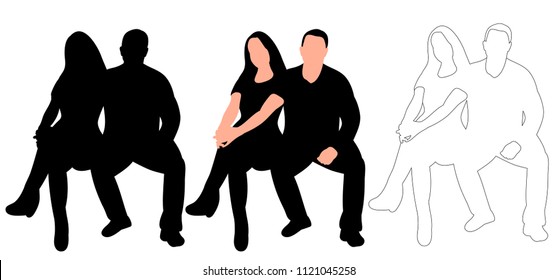 vector, silhouette people sitting