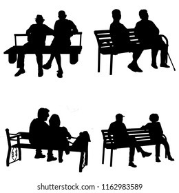 Vector silhouette of a people sitting on a park bench on white background