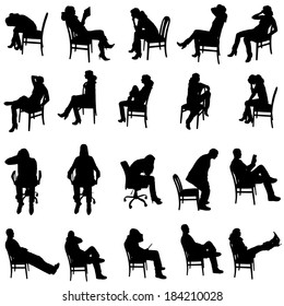 Vector silhouette of people sitting on a white background.