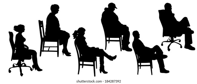 Vector silhouette of people sitting on a white background.