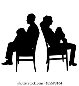Vector silhouette of people sitting on a white background.