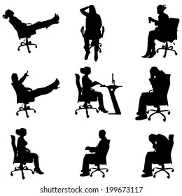 Vector silhouette of people sitting on a chair.