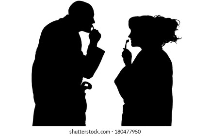 Vector silhouette of a people with toothbrush on a white background. 