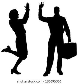 Vector silhouette of a people with a trunk on a white background.