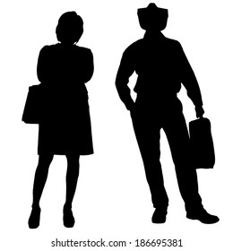 Vector silhouette of a people with a trunk on a white background.