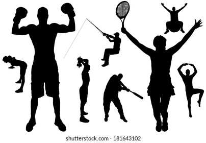 Vector silhouette of people in various sports. 
