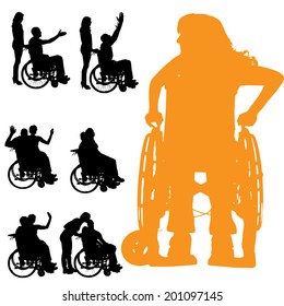 Vector Silhouette Of A People In A Wheelchair.