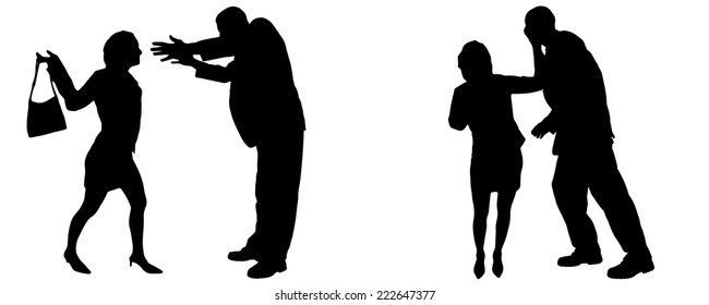 Vector silhouette of people who are arguing on a white background.