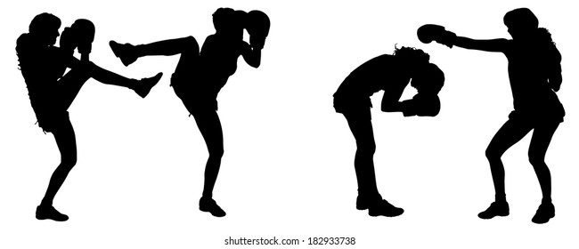 Vector silhouette of a people who boxes.