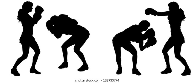 Vector silhouette of a people who boxes.