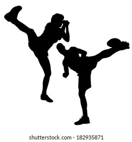Vector silhouette of a people who boxes.