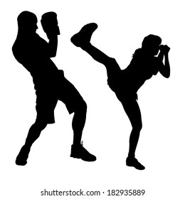 Vector silhouette of a people who boxes.