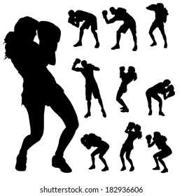 Vector silhouette of a people who boxes.