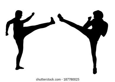 Vector silhouette of a people who boxes.