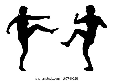 Vector silhouette of a people who boxes.