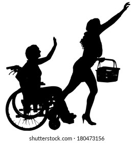 Vector silhouette of a people who buys on a white background.
