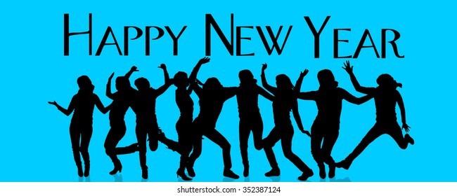 Vector silhouette of people who celebrate the new year.
