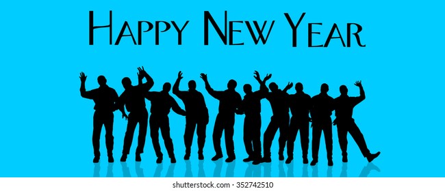 Vector silhouette of people who celebrate the new year.
