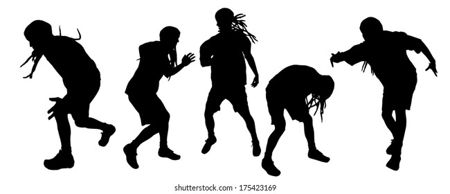 Vector silhouette of people who dance on white background.