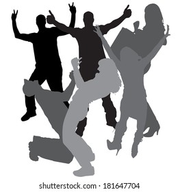 Vector silhouette of people who dance on a white background. 