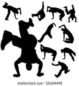 Vector silhouette of people who dance on a white background. 