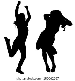 Vector silhouette of people who dance on a white background. 