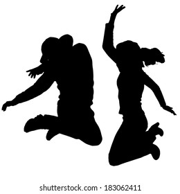 Vector silhouette of people who dance on a white background. 