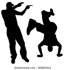 Vector silhouette of people who dance on a white background. 