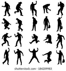 Vector silhouette of people who dance on a white background. 