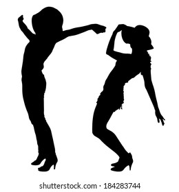 Vector silhouette of people who dance on a white background. 