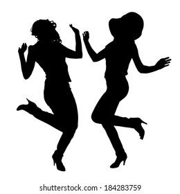 Vector silhouette of people who dance on a white background. 