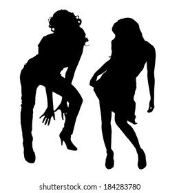 Vector silhouette of people who dance on a white background. 