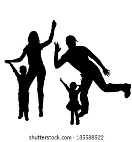 Vector silhouette of people who dance on a white background. 