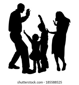 Vector silhouette of people who dance on a white background. 