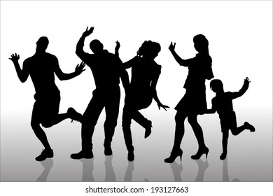 Vector silhouette of a people who dance on a white background. 