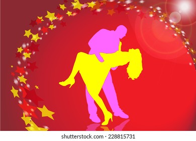 Vector silhouette of people who dancing on disco.