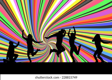 Vector silhouette of people who dancing on disco.