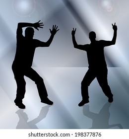 Vector silhouette of people who gray on red background. 